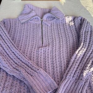 Aerie Lilac Cable Knit Turtleneck Sweater